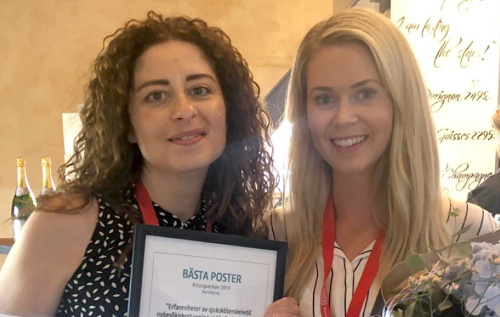 Chamiran Saume och Isabella Welander mottar stipendiet för Bästa Poster under Kirurgiveckan 2019.
